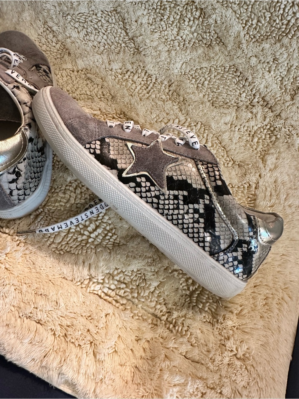 Steve Madden Taupe Suede Sneakers with Snake-Print Panels - Picture 9 of 9